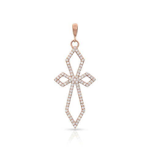 Art deco large diamond cross on hinged bail, in white diamonds and rose gold <span class='visuallyhidden'>Call, text 323-404-2959 for shopping help.</span>